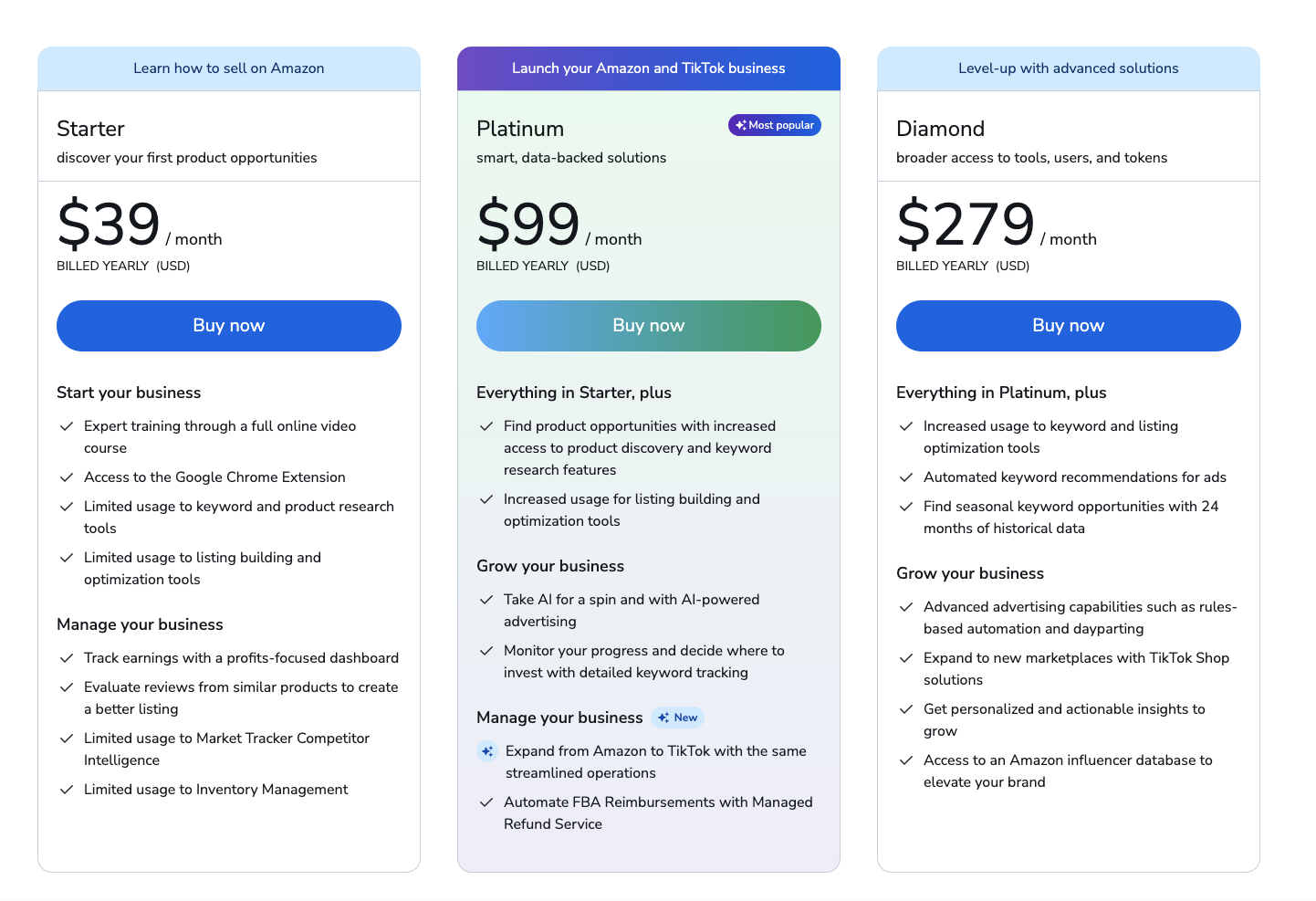 helium 10 yearly pricing table